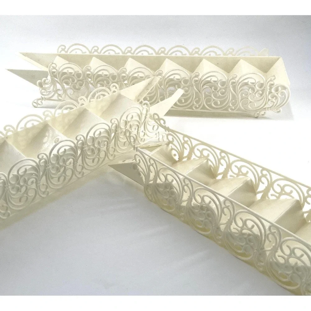 Vintage 1983 Wilton Wedding Cake Stairs Set of 3 Off White Filigree Scroll 16.5